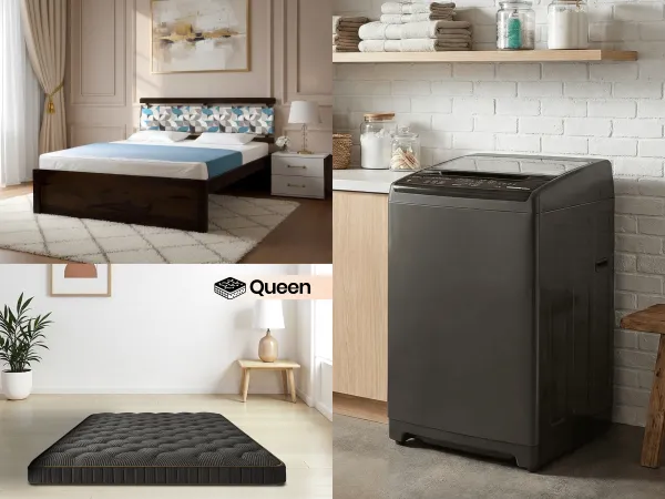 Mosaic Queen Size Bed with Mattress Queen (78 x 60 x 4 inches) and Washing Machine Top Load